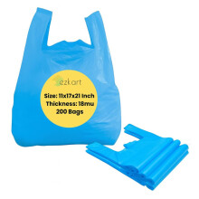 ezkart Pack of 200 - Large Blue Plastic Carrier Bags with Handles,11 x 17 x 21 inch, 18mu, Heavy Duty, for Multi-Purpose Uses (Blue-200pk, 11x17x21 I