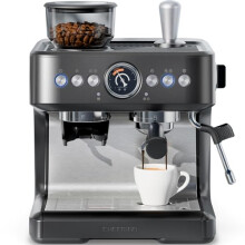 Chefman Crema Deluxe Double Boiler Espresso Machine Uses Milk Frother and Espresso Simultaneously, Professional Coffee Maker with Coffee Grinder and