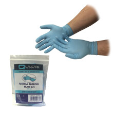 Qualicare 5 PAIRS ONE SIZE BLUE OPAQUE NITRILE PREMIUM DISPOSABLE NON-STERILE MEDICAL FIRST AID POWDER LATEX FREE DURABLE MULTIPURPOSE LAB TATTOO VET
