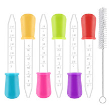 6PCS Liquid Droppers, Plastic Pipette Dropper, 5ml Dropping Pipettes with Clean Brush, Liquid Transfer Dispenser Pipettes for Gummy Candy Mold, Kids,