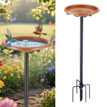 Metal Bird Bath for Outside with FivePronged Stable Base, RustResistant 35 Inch Pedestal for Garden Patio Yard (Antique Bronze)