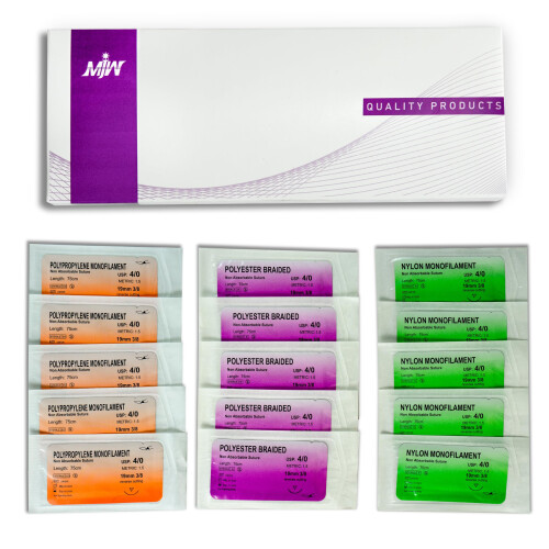 MJW Suture Threads - 15 Pcs Ideal Suture Practice Thread for Students Suturing Practice – 4/0 Braided and Monofilament Training Sutures