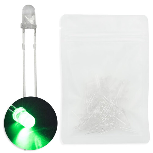 Innfeeltech 100pcs 3mm White Bulb Green Light LED Diode Lights DC 1.9V~2.1V 20mA 3mm Electronics Emitting Components Light Diodes LEDs