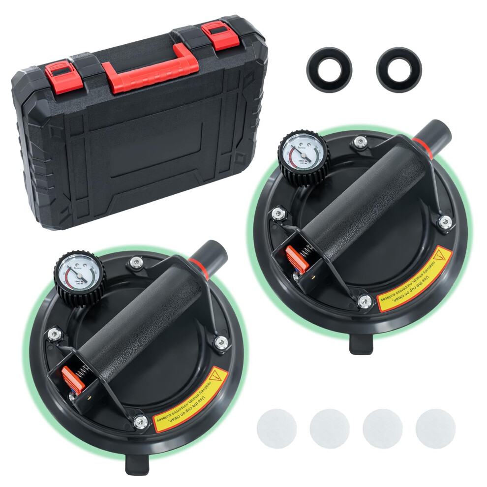2Pcs 8"Glass Suckers Lifters With Pressure Gauge,Glass Suction Cups With Carrying Case,Heavy Duty Vacuum Suction Cups Max Load 220Kg,Suckers For Glas 10450765