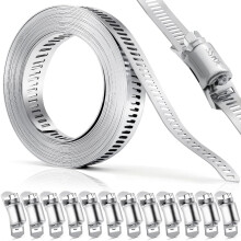 Aongray Hose Clamp, 3.5m/11.5ft Adjustable Jubilee Clips Metal Hose Clips + 12 Fasteners Clamps Worm Gear Band Clamps for Pipe, Plumbing, Fuel Line,