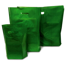 JeeJaan 50 Pcs of Dark Green Plastic Carrier Bags 22"x18"+3" - Strong Patch Handle Bags Ideal for Boutiques Clothes, Jewellery, Gifts, Retail and Sh