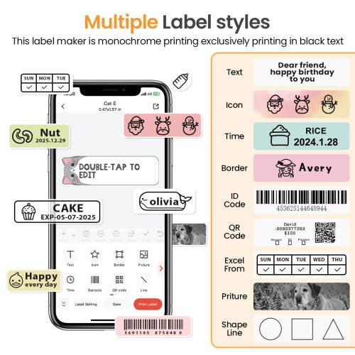 Phomemo D35 Label Maker Machine, Mini Label Machine Handheld Label Printer, Bluetooth Thermal Sticker Maker, Portable Inkless Label Makers White 2