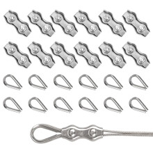 Rybtd Wire Clamp 24 PCS M4 Duplex Wire Rope Grips with M4 Wire Rope Thimbles,304 Stainless Steel 4mm Wire Rope Clamp Fence Wire Connector for 3mm Wir