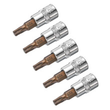 5pcs 1/4 Inch Drive T27 Torx Bit Socket S2 CRV Steel 38mm Torque Corrosion Resistant