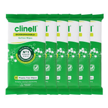 Clinell Universal Biodegradable Cleaning and Disinfectant Wipes for Surfaces - Pack of 6 - 60 Wipes per Pack (360 Wipes) - Plastic Free - Multi-Purpo