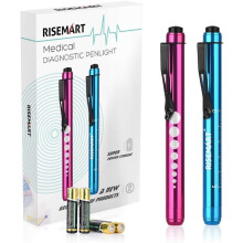 RISEMART 2PCS Diagnostic Penlight Pen Torch Light Reusable LED Penlight with Pupil Gauge for Nurses Doctors with Pocket Clip (Red and Blue)