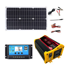 300W Solar Inverter Kit 12V DC To 110V 220V AC With 18W Solar Panel 30A Controller For Home RV Off Grid Power System Generator(Yellow,12V220V)