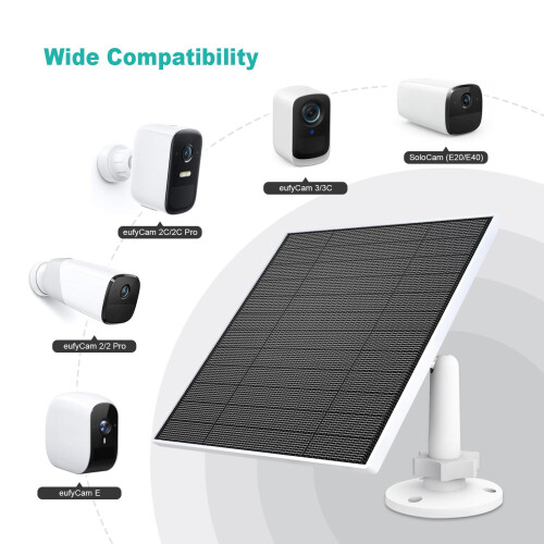 Solar Panel for Eufy Camera, 5W Solar Panel Compatible with Eufycam 2/2 Pro/2C/2C Pro/3/3C/E/E20/E40/L20/L40, Solar Charger for Eufy Camera with USB- 1
