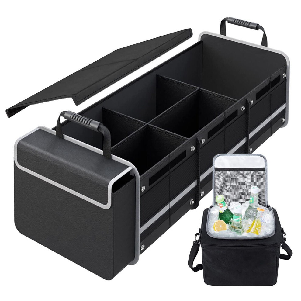Car Trunk Organizer With Insulated Cooler Bag, Foldable Waterproof Suv Storage, 3 Compartments 9113335617216