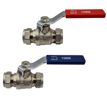 Pipestation 15mm Isolation Valve, 2 Pack with Red & Blue Handle - Lever Compression Fitting Shut Off Iso Valve - WRAS Approved - Large Bore for Incre