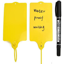 100 Plastic Water Resistant Shipping Labels - Security Seals with Writable Markers - Logistics Hanging Tags - Includes One Yellow Marker Pen