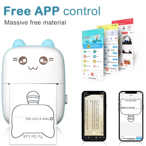 DIFCUL C9 Mini Thermal Printer,Bluetooth Labler Maker,Portable Inkless Printers Compatible with Android and ios,Printable Photos,Lists,Memo,QR Codes, 2