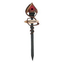 Outdoor Bird House Garden Stake Rustic Wooden Birdhouse with Welcome Sign Yard Art Decor Style 5