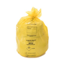 Yellow Heavy Duty Clinical Waste Bags, 90L Capacity, 8kg Weight, 25 per Roll, 180mm Closed Width x 711mm Open Width x 990mm Length