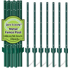148cm Fence Posts丨Sturdy and Durable Metal Fence Post - Pack of 10, No-Dig Garden U Post for Wire Fencing Steel Fencing Poles for Yard, Outdoor (10)