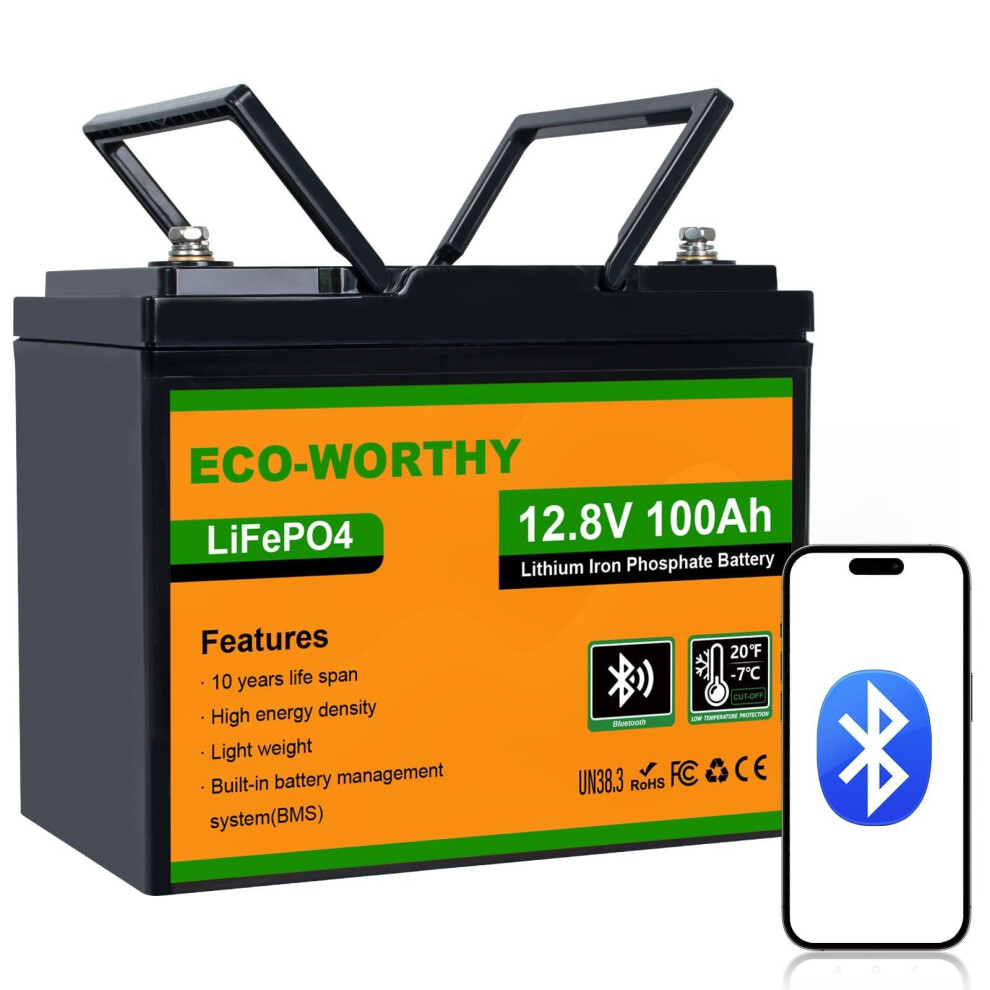 Eco-Worthy 12V 100Ah Lifepo4 Battery, 1280Wh Energy With Bluetooth & Low-Temp Cut Off,Built-In 100A Bms,For Motorhomes,Campervan,Narrowboat,Solar 84794925