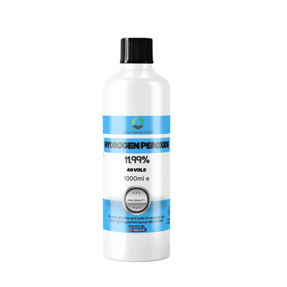 Customchem Hydrogen Peroxide 11.99% (12%), 1L Powerful Disinfectant For Home, Medical Use, Plant Care