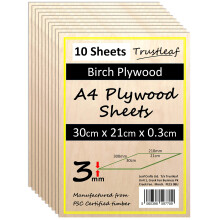 Trustleaf 3mm Birch Plywood A4-300x210x 3mm - (Pack of 10) Laserable Low Fume E1 Glue Ply
