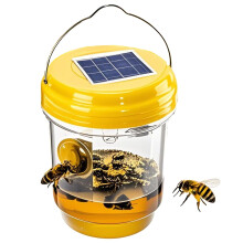 Solar Powered Wasp Trap with LED, Outdoor Hanging Hornet Catcher for Garden, Reusable Weatherproof