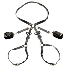 Strict Vegan Leather Bondage Harness with Cuffs Black