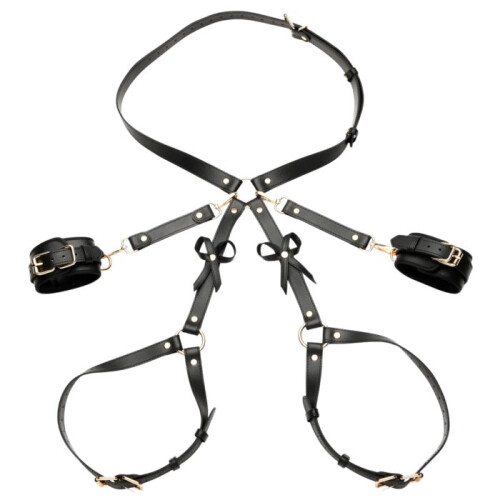 Strict Vegan Leather Bondage Harness with Cuffs Black