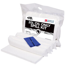 20L Oil and Fuel Spill Kits, UK Manufactured, White, Repels Water, Can be used for Oils, Oil-Based Fluids, Fuels, Lubricants, Hydrocarbon Based Fluid