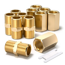 Bwintech 12 Pcs 1/2" to 1/2" Female & Male BSP Thread Brass Hex Nipple & Hex Coupling Connector for Pipe Connecting Conversion