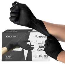 Disposable Black Nitrile Gloves Large 100 Count - Extra Thick 4.5 Mil - Powder and Latex Free Rubber Glove - Surgical Medical Exam Gloves - Food Safe