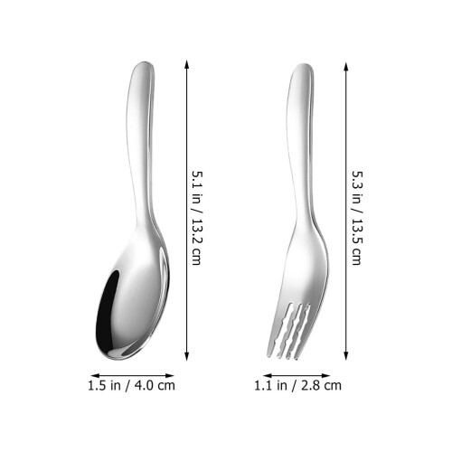 1Set Toddler Stainless Steel Spoon Fork Set Silver Easy Clean Compact 2
