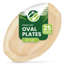 ECO Leaf 25 Disposable Palm Leaf Serving Platters, Large Oval 15" x 10" (38cm x 25cm), Trays Starters Canape Wedding Plates, Like Wooden Plates | Stu