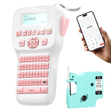 EazeID Pink Label Maker Machine Rechargeable, Handheld Label Printer with Keyboard, Bluetooth Labeling Machine LM1600, Backlit Display, Multiple Symb