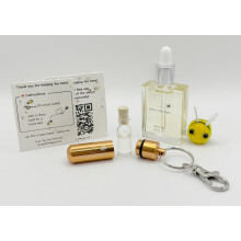 Bee Revival Kit - 'Always Bee Happy' Engraved Keyring, Glass Vial, Bee Feed Dropper Bottle, Organza Pouch