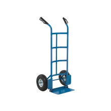 Hand Sack Truck, Heavy Duty Steel Sack Barrow with Folding Toe Plate, Ergonomic Handles & Pneumatic Tyres for Offices, Warehouses, Industrial Setting