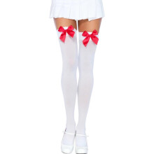 LEG AVENUE - NYLON OBERSCHENKEITENHÖHE MIT SCHLEIFE WEISS/ROT