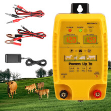 Trsaow 12V Electric Fence Energiser 1.5-3J Output 12 KV Peak, 7.5Miles Range Dual Digital Display Electric Fence Charger Powered by 12V Battery/ AC/