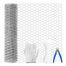 Newthinking Chicken Wire Mesh Roll 40cm x 10m, Galvanized Hexagonal Fencing Wire Mesh Garden Fence Protective Metal Net with Cutting Pliers, Gloves a