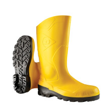 DUNLOP Devon - Unisex Full Safety Waterproof Wellington Work Boots, Yellow, S5 Certified Antistatic and Chemical Resistant PVC Wellies with Steel Toe
