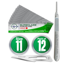 12 pcs Surgical # 11 Stainless Steel Sterile and Handle No 3 Perfect for Wood Art, Surgical, Sculpting, Repairs, Lab Anatomy, Sign, Card Making Lab T