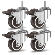 GBL Heavy Duty Swivel Casters with 4 Brakes + Screws - 50mm M10 x 25mm Up to 200kg - Pack of 4 No Floor Marks Silent Caster for Furniture - Rubberize