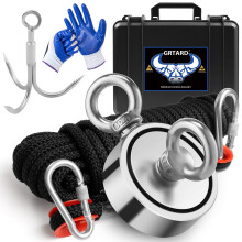 Grtard Super Strong Magnets Fishing, 1000 lb(453 kg) Pulling Force Double Sided Magnet Kit with Plastic Box, Fishing Magnet Kit for Retrieving Items