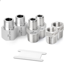 ERGAOBOY 6 Pcs 1/8" BSP x 1/4" BSP Forged Stainless Steel Pipe Fitting, Hex Bushing, Reducer Adapter, Reducing Hex Nipple Connectors