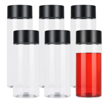 FRIUSATE 6 Pcs Plastic Juice Bottles, 400ml 300ml Clear PET Plastic Bottles Empty Reusable Drink Bottles Containers with Black Lids for Water, Juice,