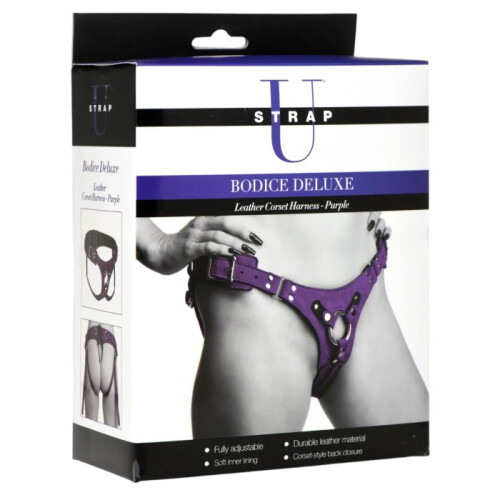 Strap U Bodice Deluxe Leather Corset Harness Purple 2