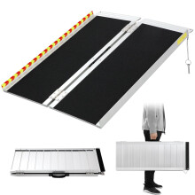 Wheelchair Ramp,1.22m Folding Portable Aluminum Ramp, 362kg Capacity,with Transition Plate and Reflective Warning Stickers, for Wheelchair Scooters P