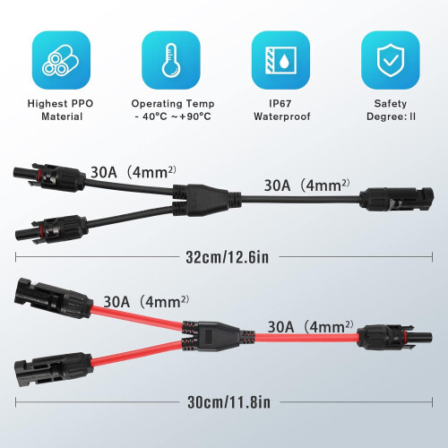 Thlevel Y Solar Branch Parallel Connector Photovoltaic Connectors Panel Cables Distributor Socket MMF and FFM 2 Pair 4 mm² 1